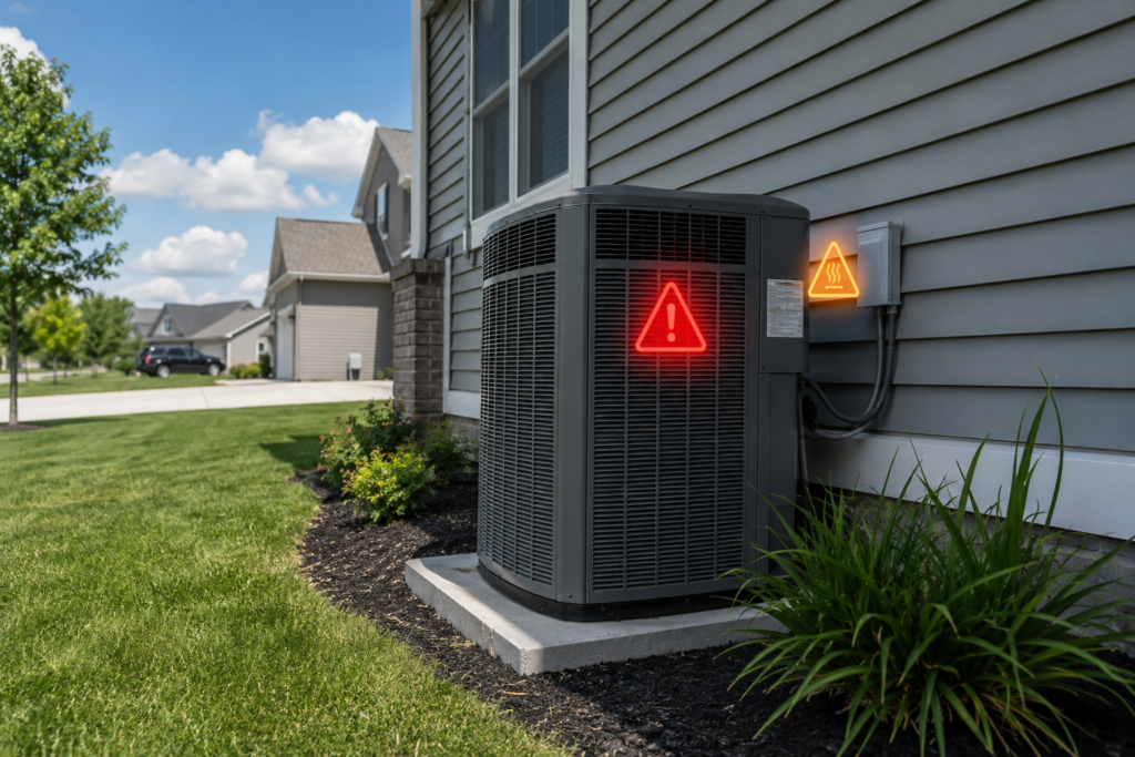AC technician checking air conditioning unit in Michigan home